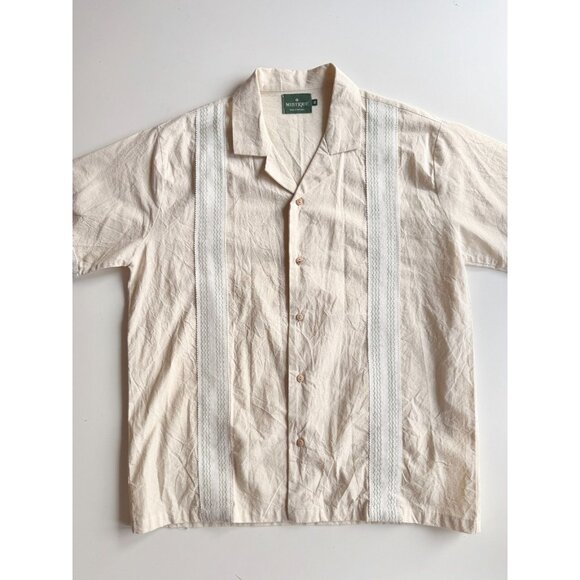 MUSTIQUE Ivory 100% Cotton Canvas Short Sleeve Bowling Camp Shirt, Size M - Picture 3 of 10